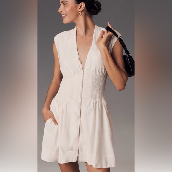 Maeve Dresses & Skirts - Anthropologie Maeve Tommie Linen Zip Front Mini Dress Ivory Size L NWT